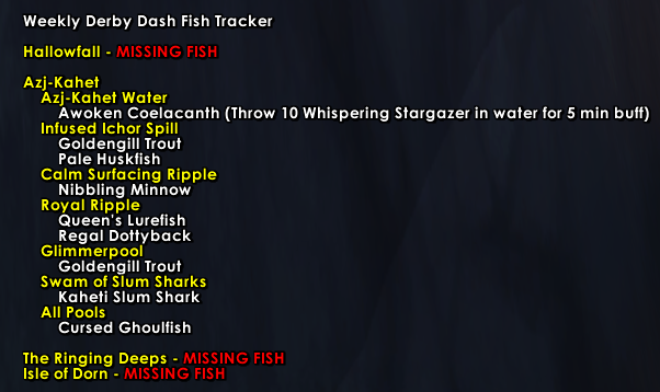 Jugy’s Weekly Derby Dash Fish Tracker | Wago.io