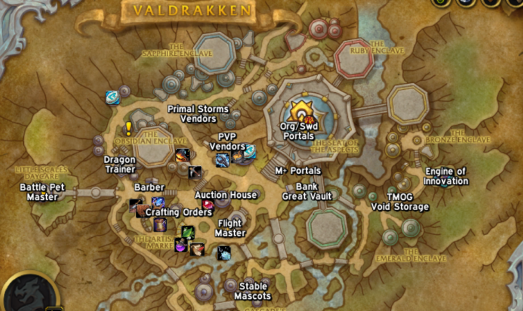 Valdrakken Map Labels with Profession Trainers