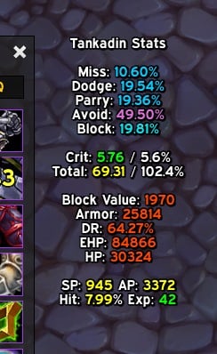 Exo's Tankadin Stats