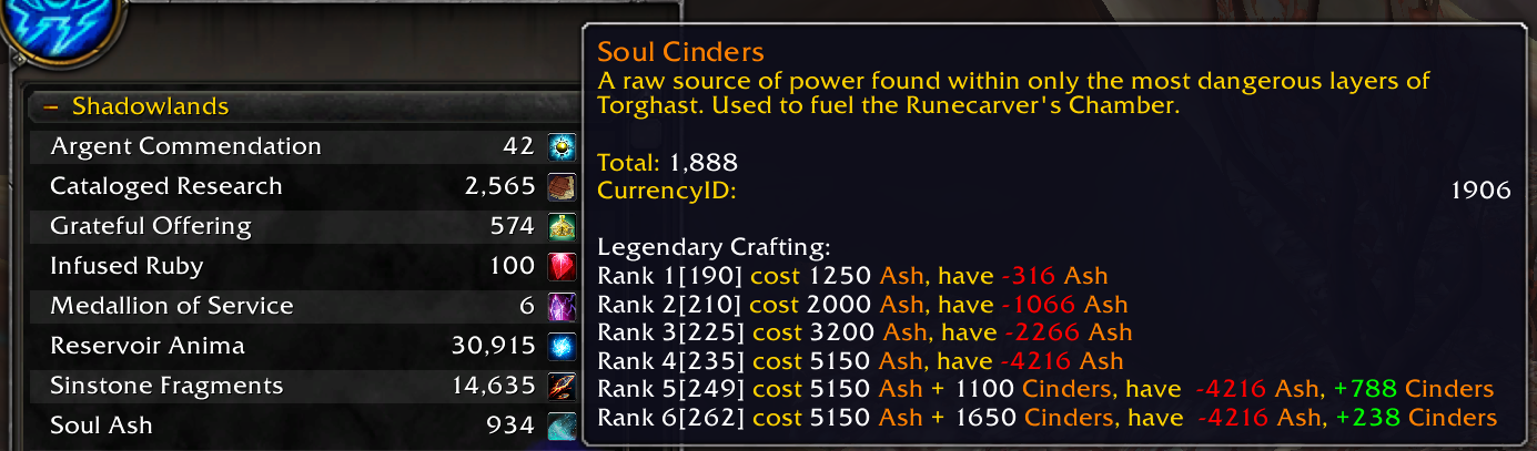 Legendary Crafting Tooltip